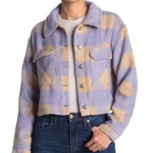 Elodie Purple Beige Plaid Cropped Shacket Shirt Jacket Size XL